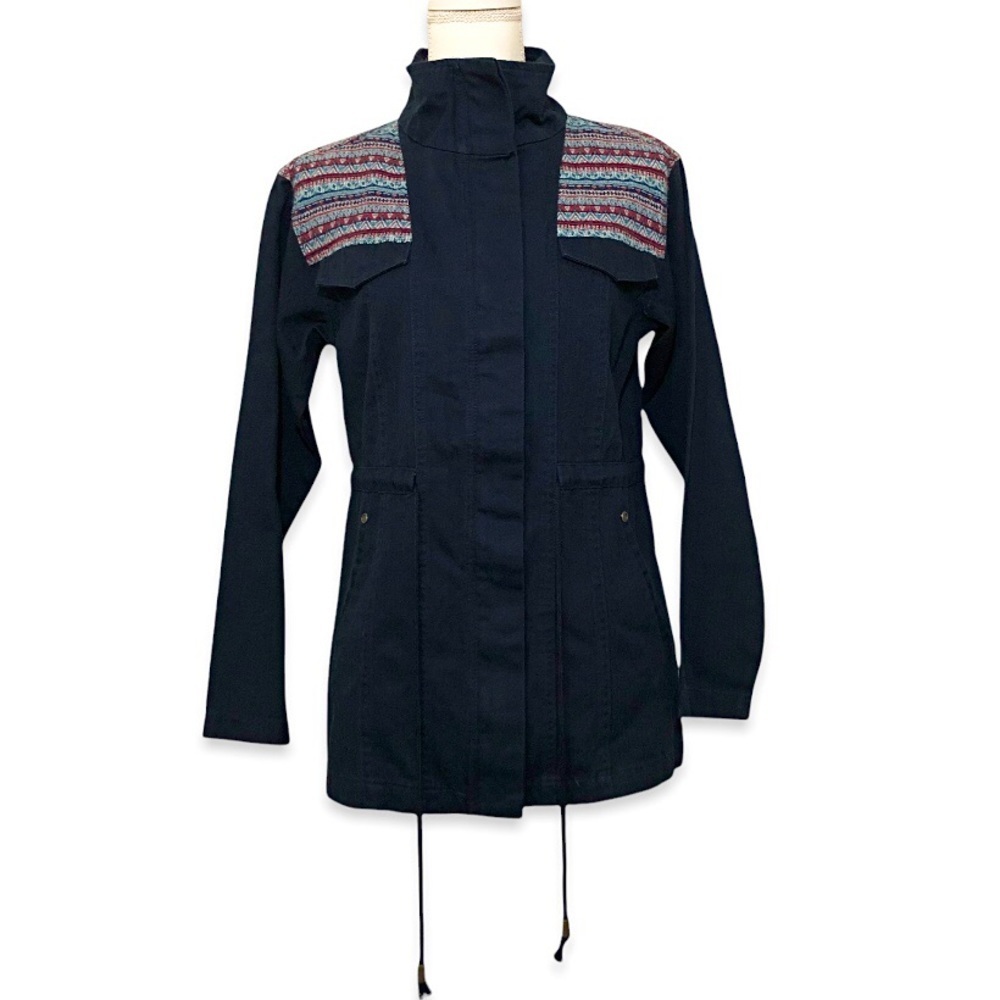 NWOT Navy Blue Utility Jacket Coat New Tribal Embroidered Print Skies Are Blue - Picture 2 of 7